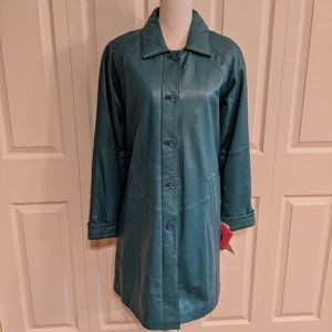 Excelled Collection Teal 100% Leather Coat NWT